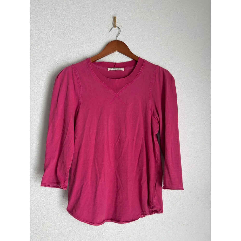 We‎ The Free Free People Pink Raw Edge Puff Shoulder Long Sleeve Top Medium